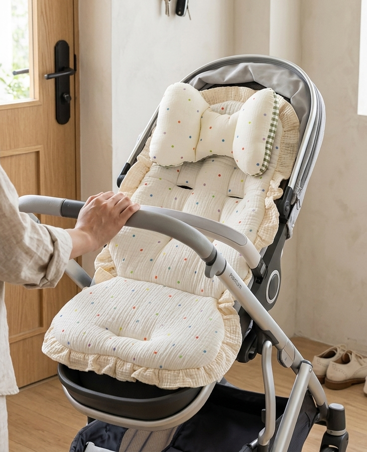 Cuscino Pieghevole in Pizzo per Passeggino, in Puro Cotone, Universale, 4 stagioni